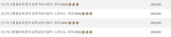 인스타그램 한국인 팔로워 1000명에 28만원을 받는 업체/사진=업체 홈페이지 캡쳐