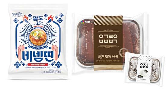 식품 유통 업계에서는 Z세대를 공략하기 위해 ‘야민정음’ ‘초성체’ 등 Z세대 특유의 언어문화를 활용하는 기업이 여럿이다. 사진은 팔도가 선보인 ‘괄도네넴띤’(좌)과 CU에서 판매한 케이크 ‘ㅇㄱㄹㅇ ㅂㅂㅂㄱ’ ‘ㅇㅈ? ㅇㅇㅈ’.