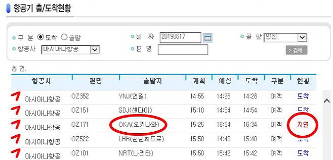 비행기 지각 탑승 논란. 사진=항공정보포털시스템