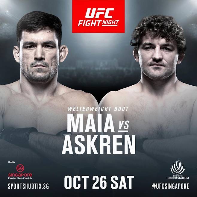 ▲ 데미안 마이아와 벤 아스크렌이 오는 10월 26일 UFC 파이트 나이트 싱가포르에서 메인이벤트로 맞붙는다.