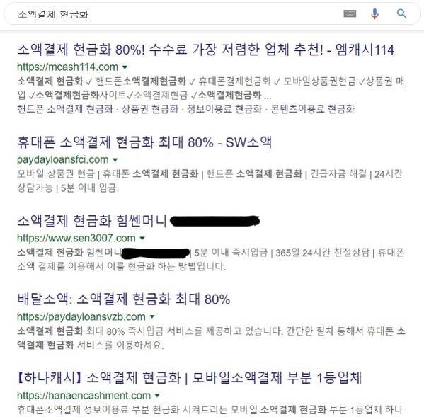 인터넷에 있는 휴대폰 소액결제 현금화 업체들의 광고 글. /인터넷 캡쳐