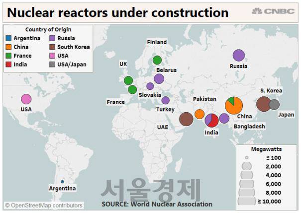 현재 건설 중인 세계 원전, /사진=세계원전협회