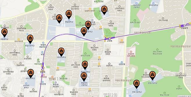 △명일동 일대 교육 시설 [이미지 = 네이버 지도]