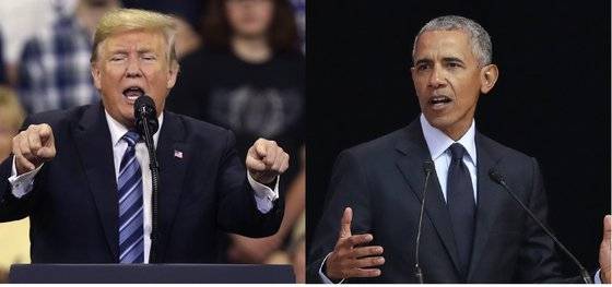 도널드 트럼프 대통령과 버락 오바마 전 대통령. [AP=연합뉴스]