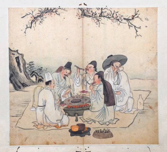 조선시대 소고기를 불에 굽고 있는 사대부들을 그린 김홍도의 그림 [중앙포토]