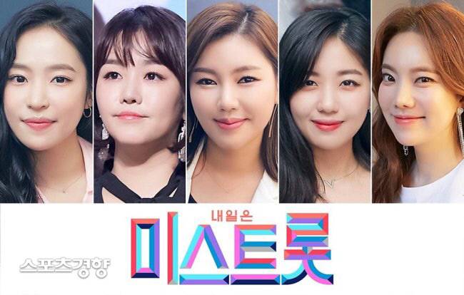 ‘미스트롯’의 주요 출연자들. 왼쪽부터 홍자, 정미애, 송가인, 정다경, 김나희. 사진 TV조선