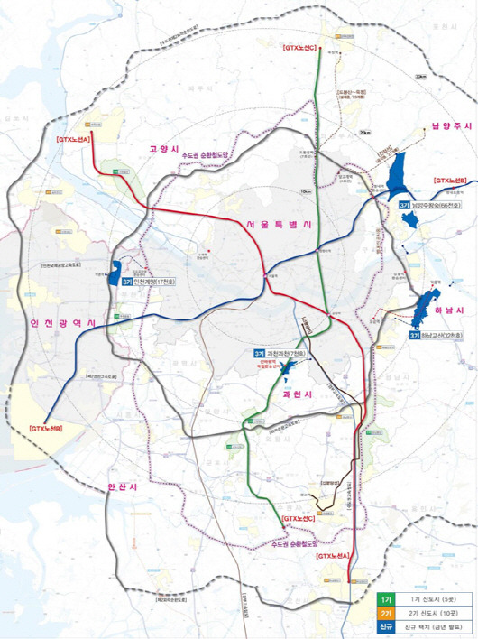 3기 신도시로 지정된 대규모 공공택지 5곳 위치도.(국토교통부 제공)