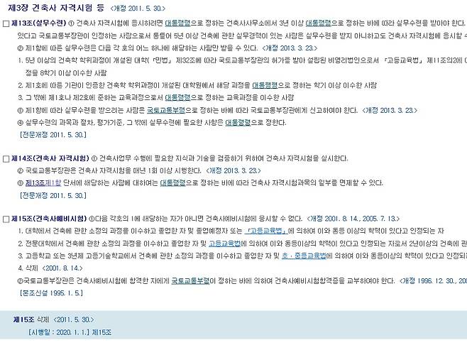 건축사법 일부 (사진=국가법령정보센터 켑쳐) © 뉴스1