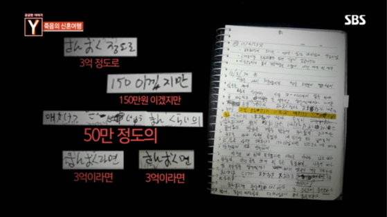 경찰이 발견한 C씨의 일기장. 살해 계획이 적혀있다. [사진 SBS '궁금한 이야기 Y']