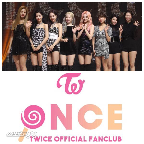 걸그룹 트와이스(위)와 팬덤 ‘원스’의 로고. 사진 연합뉴스, JYP엔터테인먼트