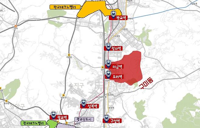 △구미동 인근 지역 [지도 출처 = 국토정보맵]