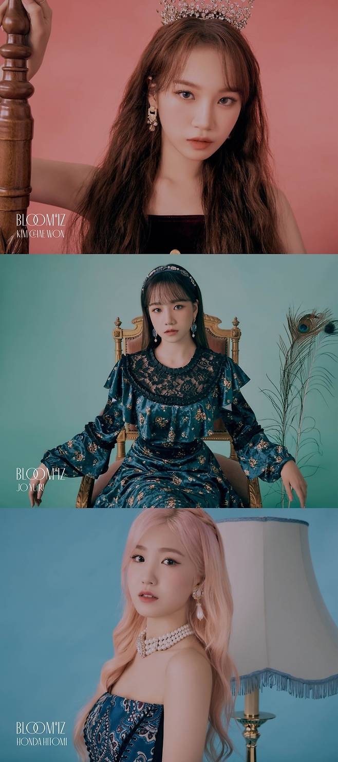 ▲ 아이즈원 새 오피셜 포토가 공개됐다. 김채원, 조유리, 혼다 히토미(위 부터) 제공l오프더레코드