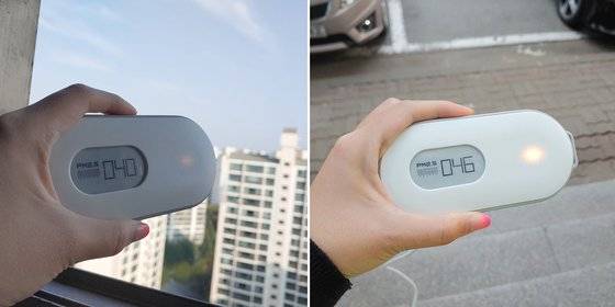 아파트 층수별로 미세먼지 농도가 얼마나 다른지에 직접 실험을 진행했다. 지난 25일 경기도 고양시의 한 아파트 1층에서 측정한 미세먼지(PM2.5기준) 농도는 ㎥당 46㎍이었다. 20층에서 잰 수치는 40㎍이었다. 박해리 기자