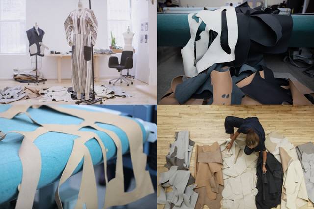 지난 9월 마리아 코르네호가 현대차 폐가죽을 이용해 작업한 현장.