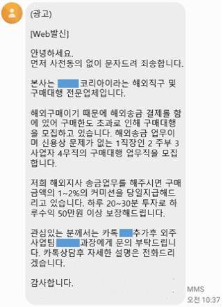 해외송금대행 가장한 보이스피싱 모집 [금융감독원 제공]