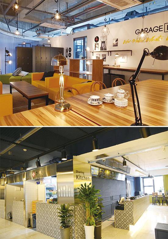 개러지키친(위)과 영영키친 내부 모습. 영영키친도 중앙접수 시스템을 통한 주문 통합접수와 관리 서비스를 제공한다. 개러지키친은 ‘초단기 성공 창업 패키지 프로그램’을 제공한다. <사진 : 각 사 제공>