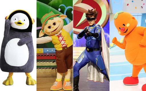 올해&nbsp;탄생했거나 재조명돼 사랑을 받은 EBS 캐릭터들. 왼쪽부터 ‘자이언트 펭TV’의 펭수와 ‘모여라 딩동댕’의 뚝딱이와 번개맨, ‘방귀대장 뿡뿡이’의 뿡뿡이.&nbsp;EBS 제공