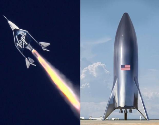 버진 갤럭틱의 우주선(좌측)과 스페이스X의 스타십.​
