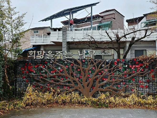 30일 오전 얼굴 없는 천사가 성금을 놓고 갔다는 전주시 노송동주민센터 주변 희망을 주는 나무. 전주시 제공