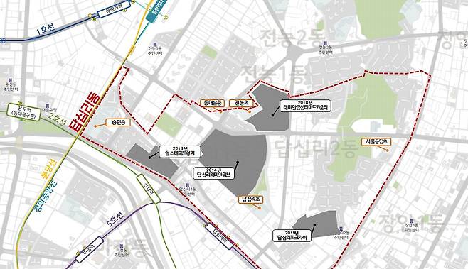 △답십리동 일대 [지도 출처 = 국토정보맵]