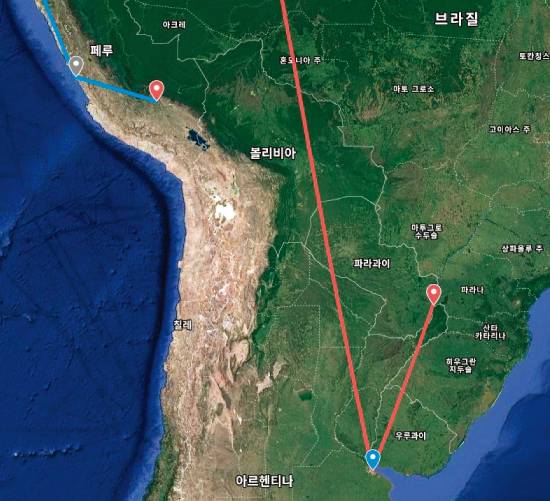 서울-뉴욕-부에노스아이레스-푸에르토이과수//쿠스코-마이애미-서울 여행 경로.
