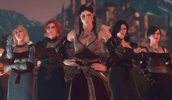 위쳐 세계관에서 활약하는 여성 마법사들. 왼쪽부터 테메리아의 궁정마법사 키이라 메츠, 트리스 메리골드, 필리파 에일하트, 벤거버그의 예니퍼, 프린질라 비고. /사진 제공=CDPR