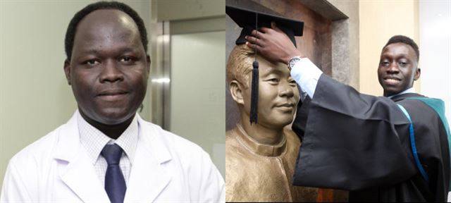 고 이태석 신부의 남수단 제자 존 마옌 루벤(왼쪽), 토머스 타반 아콧. 연합뉴스