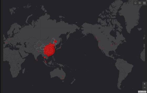 신종 코로나 바이러스 맵[미국 존스홉킨스 대학 CEES팀이 만든 신종 코로나바이러스 지도 웹사이트 캡처]