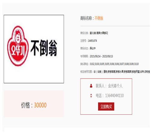 중국인 상표 브로커가 상표 등록한 오뚜기 이미지. 이선애 기자 lsa@