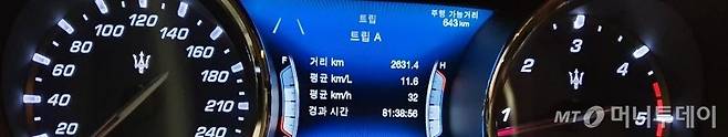 기블리 연비 계기판 공인복합연비(10km/ℓ) 보다 실 연비가 더 높았다./사진=장시복 기자