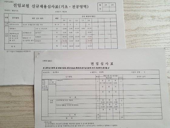 중앙일보가 미래통합당 곽상도 의원실을 통해 받은 2013년 부산대 행정학과 교수 채용 심사표. 이은지 기자