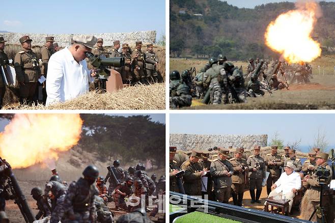 김정은 북한 국무위원장이 최근 포사격 훈련을 지도했다고 조선중앙통신이 보도했다(사진=뉴스1).