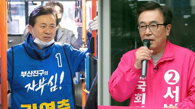 더불어민주당 김영춘 후보(왼쪽)와 미래통합당 서병수 후보