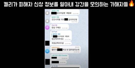 추적단불꽃이 공개한 n번방 공범자 켈리의 텔레그램 대화록. [추적단불꽃 유튜브 캡처]