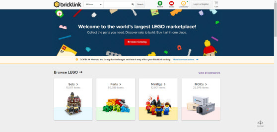 세계 최대 규모의 레고 거래 사이트인 브릭링크(사진=브릭링크 공식홈페이지 캡쳐)