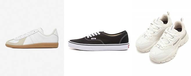 왼쪽부터 아디다스 ‘BW 독일군’, 반스 ‘어센틱’, 디스커버리 익스페디션의 ‘버킷 디워커 V2’ 스니커즈. 사진 무신사 제공