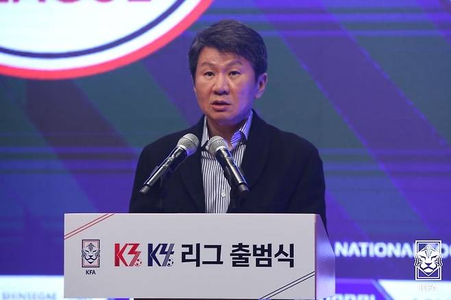 ▲ 정몽규 대한축구협회 회장은 K리그2와 K3리그 사이의 승강제를 꼭 해내야 하는 과제와 마주했다. ⓒ대한축구협회