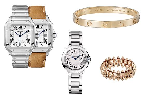 까르띠에 대표 제품 산토스 드 까르띠에 워치, 발롱 블루 드 까르띠에 워치, 러브 브레이슬릿, 클래쉬 드 까르띠에 링/사진제공=까르띠에