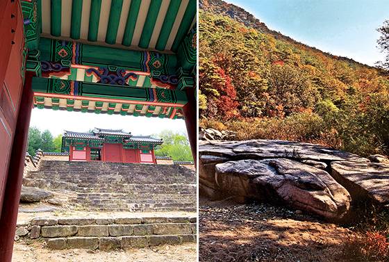 조선시대 후기에 만들어진 만동묘로 올라가는 가파른 계단. 
7곡 와룡암(臥龍岩). 긴 바위가 마치 용이 누워 있는 모습이다.