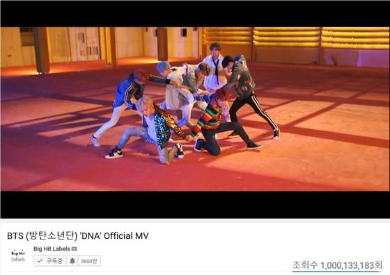BTS's "DNA" (2017) surpassed 1 billion views on YouTube. [BIG HIT ENTERTAINMENT]