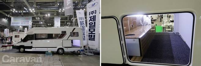 고카프 전시회 첫날 오전에 만난 Acier 790S 캠핑카, 측면과 후면부 침대 하단부 수납공간