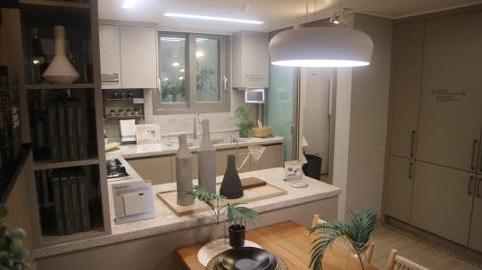 백양산 롯데캐슬 골드센트럴 84㎡A타입 부엌유니트. <이상현 기자>