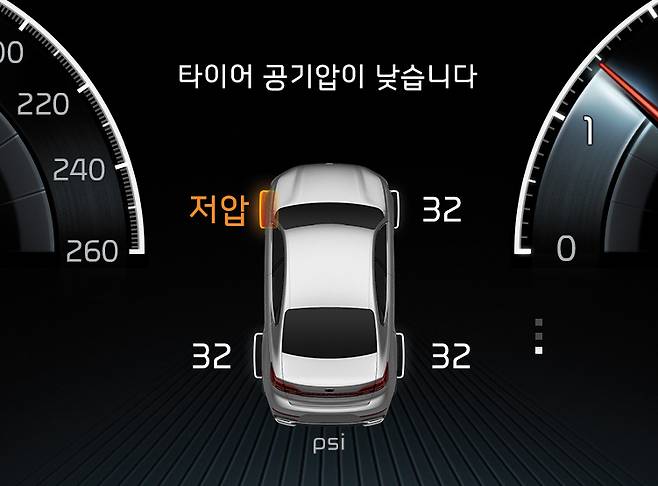 K7 계기판의 타이어 공기압 정보. 기아차 제공