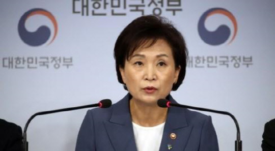 김현미 국토교통부 장관이 주택시장 안정을 위한 관리방안을 발표하고 있다. <연합뉴스>