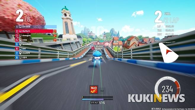 카트라이더의 인기 트랙인 '빌리지 고가의 질주'. 이번 CBT에서는 기존의 인기맵이 그대로 나왔다.