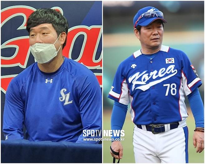 ▲ 삼성 이성곤(왼쪽)과 2015프리미어12 국가대표 코치 시절의 이순철. ⓒ고봉준 기자, 한희재 기자