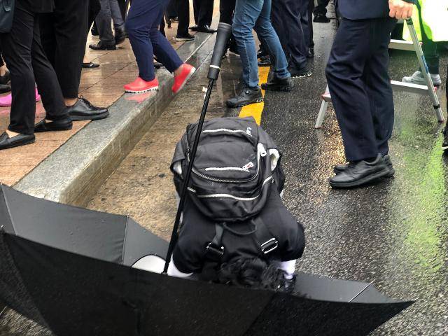 13일 오전 서울시청 앞 광장에서 한 시민이 박원순 서울시장의 유가족이 탑승한 운구차 뒤에서 큰 절을 하고 있다. 이승엽 기자