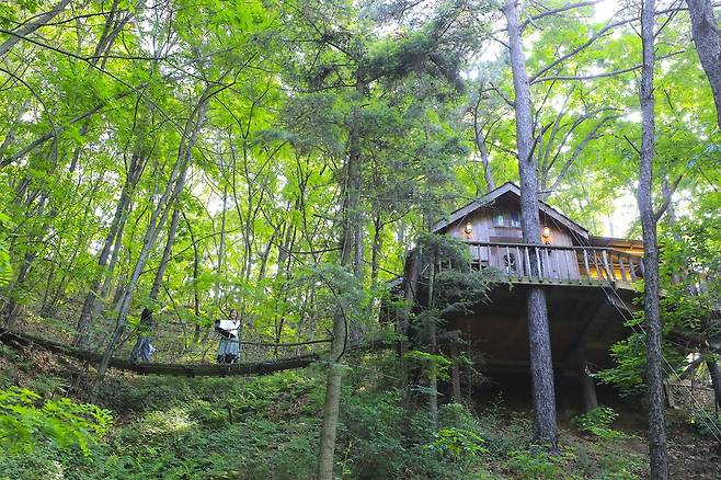 잔교를 통해 진입하는 평택 트리하우스 허클베리 [사진/성연재 기자]