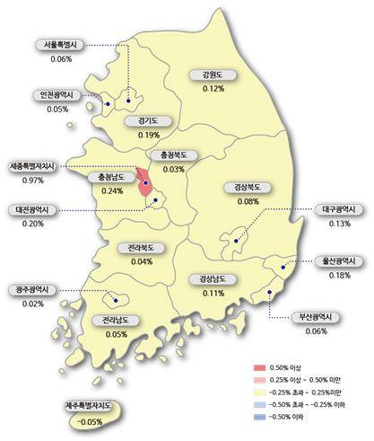 7월20일 기준 주간 아파트매매가격지수 변동률 (제공=한국감정원)
