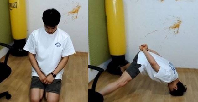 허위·과장 광고 혐의로 벌금형을 선고받았던 유튜버 밴쯔가 지난 23일 아프리카TV ‘철구형2’ 방송에 출연해 사과하며 무릎을 꿇고 이른바 ‘얼차려’ 자세를 취했다. (사진=아프리카TV ‘철구형2’ 방송화면 캡처)